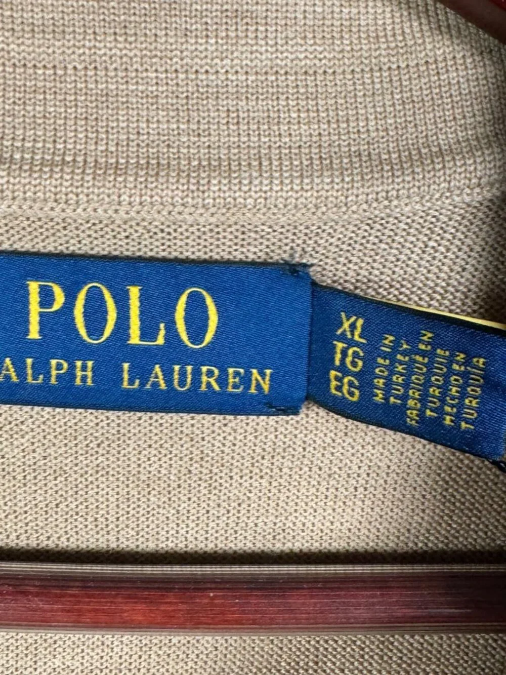 Polo Ralph Lauren Sweater Mens XL Tan 100 Wool Long Sleeve Collared $198